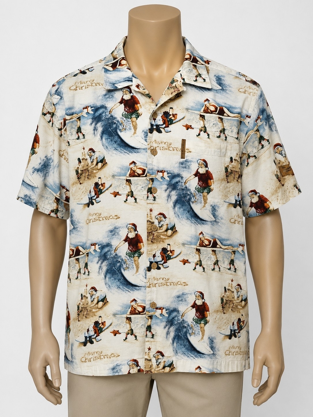 Clearwater Outfitter Men’s Christmas Hawaiian Shirt Santa Surfing Beach Holiday